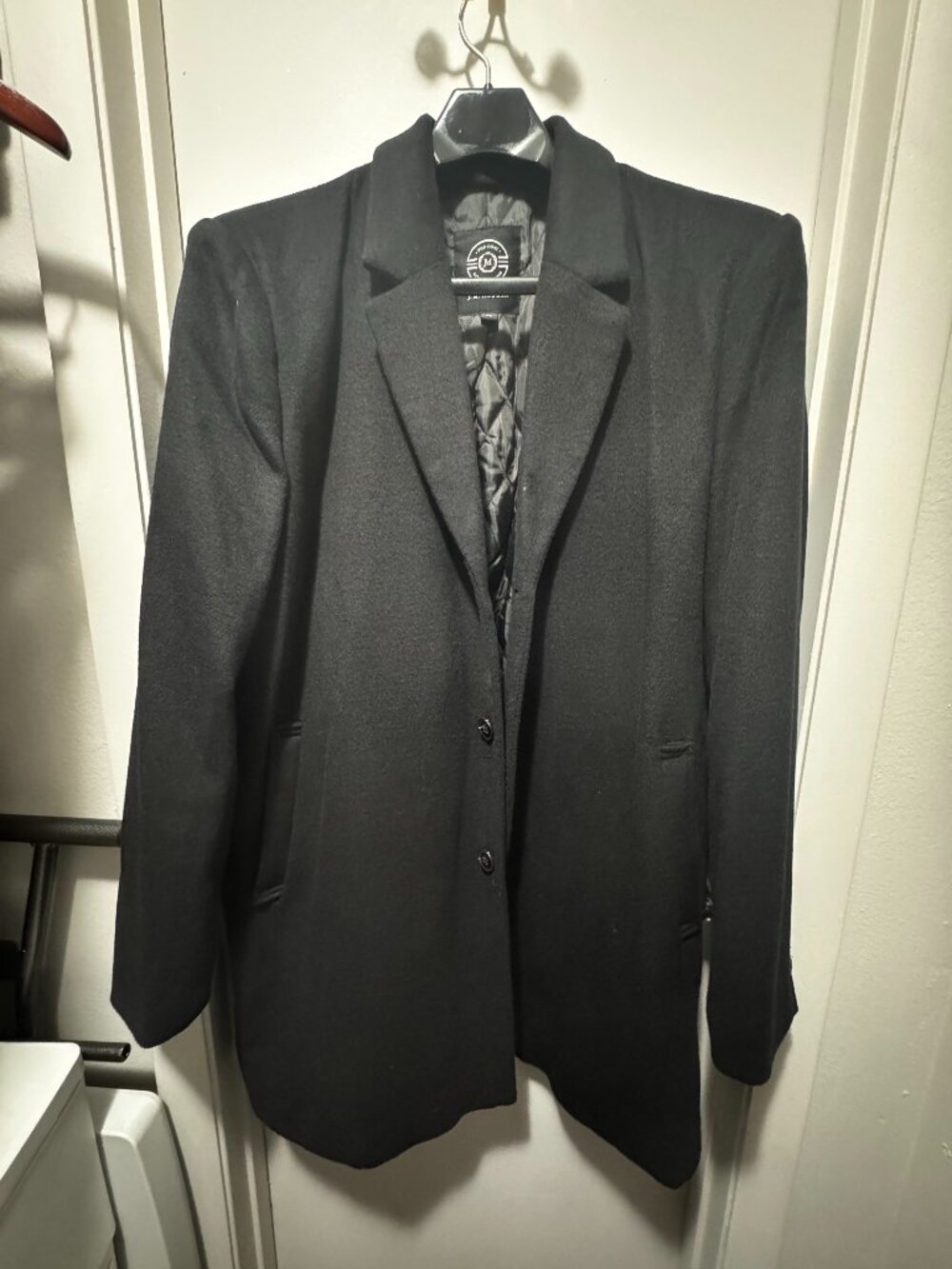 J.M. Haggar Men's Black XL Quilted Button Long Overcoat Formal Winter